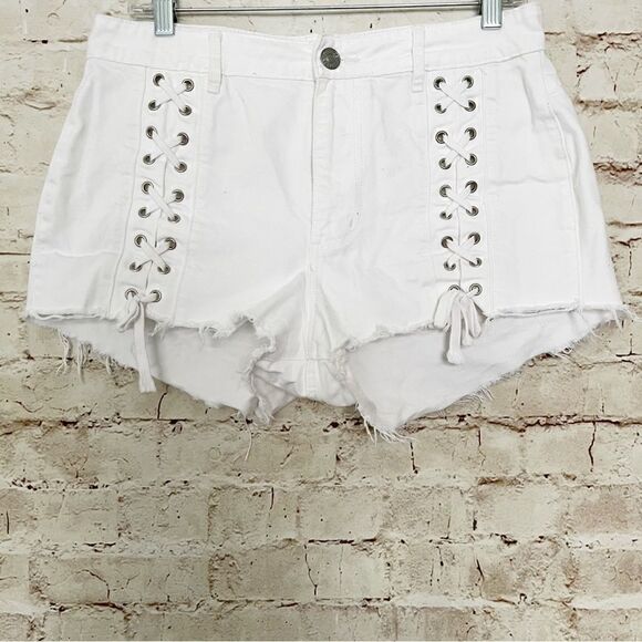 Garage festival lace up jean shorts - Picture 1 of 5